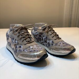 Miz Mooz Mara Women's Rose‎ Gold Leopard Suede Fashion Sneakers US Size 7